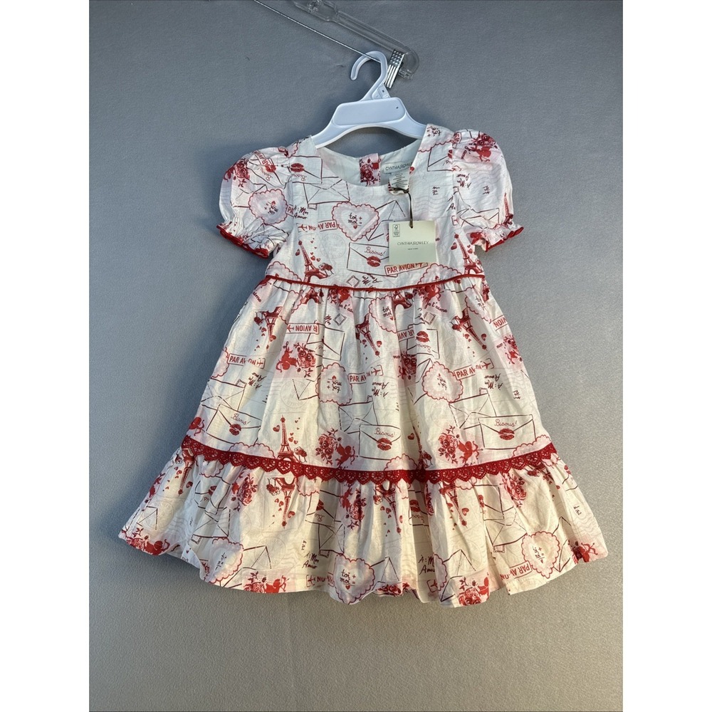 Cynthia Rowley Valentines Girl Dress Size 5, Eiffel Tower, Bow Cupid, Hearts